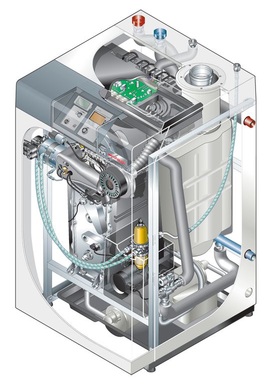Schnittbild des WTC-OB, des bodenstehenden Weishaupt Thermo Condens Öl-Brennwertkessels